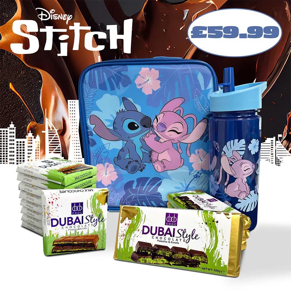 Stitch Back To School Lunch Box & Bottle Special Offer With Dubai Style Milk Chocolate Bars Fast Trak Limited